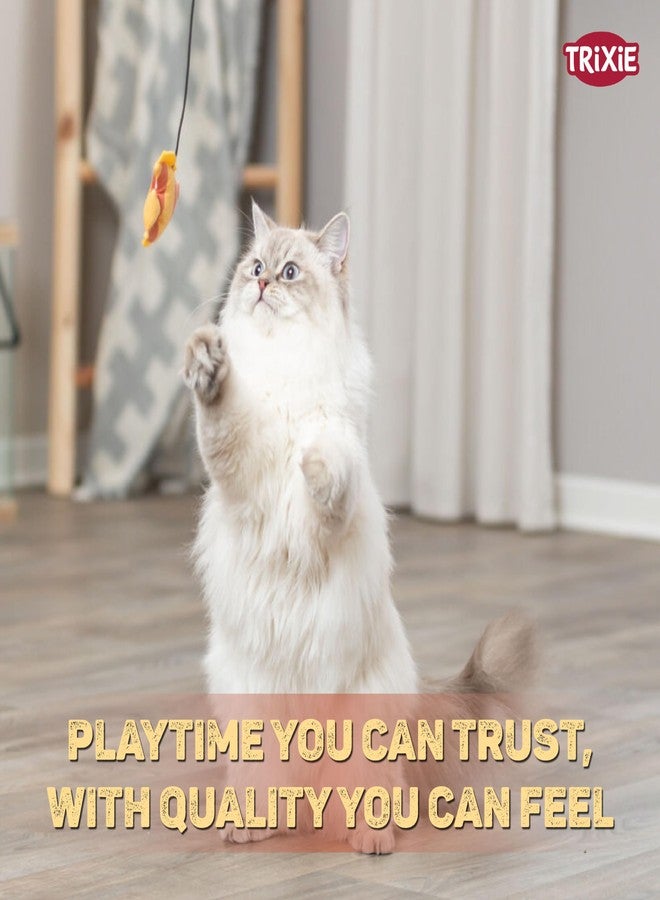 تريكسي لعبة تريكسي للقطط مع نجمة وسمكة وفأر - لعبة تفاعلية لإثارة القطط بالنعناع البري، مصنوعة من البلاستيك المتين والقماش المخملي، تحفز غريزة الصيد، تمرين ممتع للقطط - 46 سم (أصفر) - Image 2